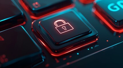Poster - A closed lock symbol appears on the keyboard. The icon symbolizes network security, virus protection and data security.