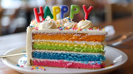 Wall Mural - Happy birthday cake with rainbow lettering