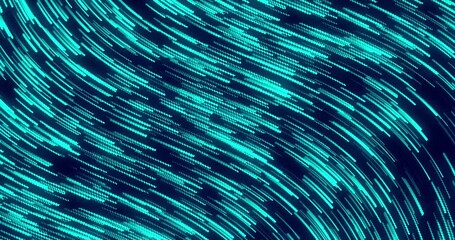 Wall Mural - curve wavy particle lines moving and flowing in one direction. abstract cyan color particles line mo
