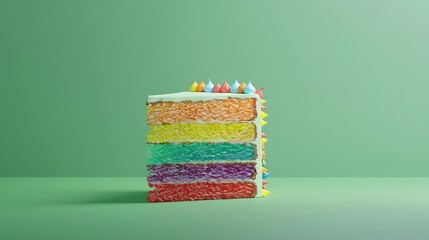 Wall Mural - Rainbow cake side view against a green background