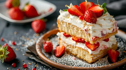 Wall Mural - Sponge cake with cream and strawberries