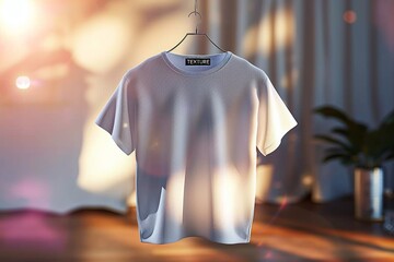 Poster - Advanced Digital Mockup of Vibrant T-Shirt Showcasing Realistic Textile Texture in Brightly Lit Studio