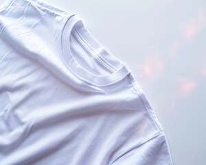 Poster - Stylish Modern T-Shirt Mockup on Luminous White Background Highlighting Digital Realism with Vivid Color and Detailed Shadow Effects Ideal for Fashion Showcasing
