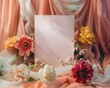 Ethereal Spring Floral Arrangement Around a Pale Pink Canvas in a Surreal Pastel Setting Symbolizing Renewal