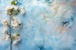 Ethereal Spring Beauty: Dreamlike Cherry Blossom on Soft Blue Watercolor Background Illustrating Tranquility and Renewal