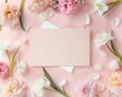 Dreamy Spring Escape: Ethereal Flowers and Pastel Tones Surrounding a Pale Pink Canvas in a Surreal Nature Beauty Mockup