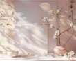 Ethereal Spring Beauty Mockup with Pale Pink Canvas and Dreamy Floral Arrangement in Soft Pastel Tones, Symbolizing Renewal and Transience