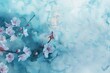 Ethereal Cherry Blossom Branch on Soft Blue Watercolor Background: Tranquil Spring Concept