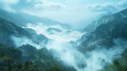 Poster - Breathtaking panorama of morning wild nature high in mountains