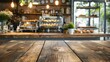 Rustic Wooden Table Top in Cozy Cafe Setting Generative AI