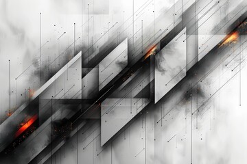 Poster - Intricate abstract design featuring geometric shapes with black and white tones and a hint of red