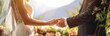 © gunzexx png and bg - The image captures the tender moment between the bride and groom as they hold hands, set against a lush floral backdrop