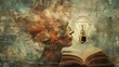 © Антон Сальников - This collage depicts a head with an open book and a light bulb as a metaphor for a new idea.
