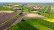 Beautiful farmland and coutryside in Ponidzie, Poland. Aerial drone view