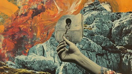 Poster - Collage of a hand holding a key.