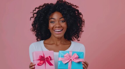 Wall Mural - Woman with Colorful Gift Boxes