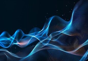 Poster - This image illustrates an ethereal wave pattern with a sophisticated particle design, highlighted by blue luminescent tones