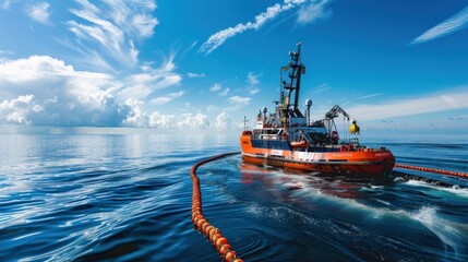 Wall Mural - Oil Spill Response Vessel with Advanced Cleanup Tech