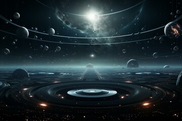 Wall Mural - stunning digital art depiction of planets and moons aligned in harmonious orbits