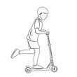 sketch of a boy riding a scooter on a white background vector