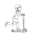 sketch of a child riding a scooter on a white background vector
