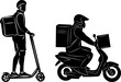 couriers on a scooter and moped silhouette on a white background vector