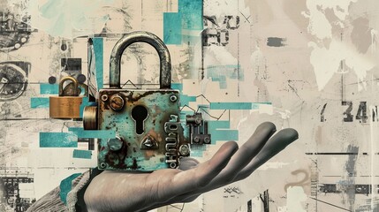 Poster - Art collage of a closed padlock.