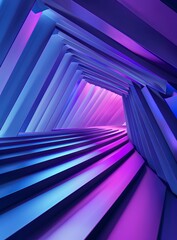 Canvas Print - An image of an abstract, futuristic corridor with angled purple and blue illuminated panels suggesting modernity and progression