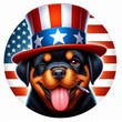 Rottweiler Dog 4th of July patriotic American flag For Presidential Election Cartoon Clipart Independence day Mascot Logo Character for Celebration USA (United State)
