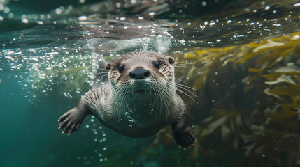 Wall Mural - Sea otter swimming in the water 