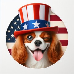 Wall Mural - Cavalier King Charles Spaniel Dog 4th of July patriotic American flag Cartoon Clipart For Presidential Election Independence day Mascot Logo Character for Celebration USA (United State)