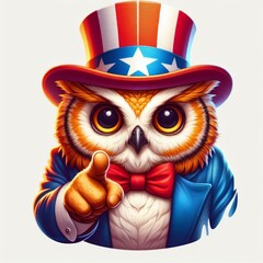 Wall Mural - Owl 4th of July patriotic American flag Independence day Mascot Logo Character for Celebration USA (United State) Cartoon Clipart For Presidential Election