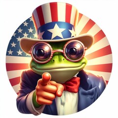 Wall Mural - Frog 4th of July patriotic American flag Independence day Mascot Logo Character for Celebration USA (United State) Cartoon Clipart For Presidential Election