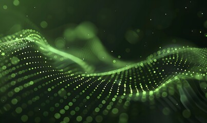 Wall Mural - abstract digital wave with green particles on dark background , generative ai