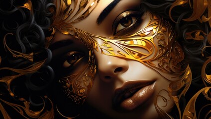 Wall Mural - Golden Glamour: Beautiful Model Bedecked in Stunning Gold Makeup