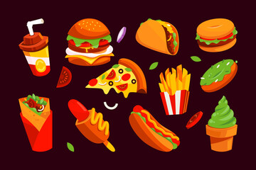 Poster - Fastfood restaurant cartoon icons set