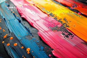 Poster - This image features a bold combination of colors with layers and splatters of paint, showcasing a playful and lively abstract artwork