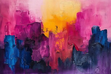 Poster - This abstract modern artwork showcases deep blues against warmer tones with intriguing textures and forms, captivating the observer's imagination