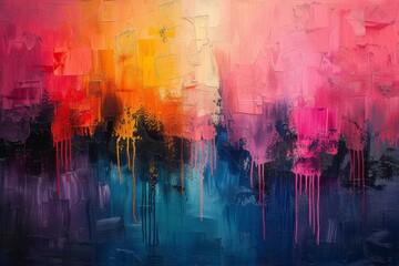 Poster - Vibrant red and orange hues seem to drip over a textured canvas, suggesting a fiery yet controlled chaos in abstract expressionism art style