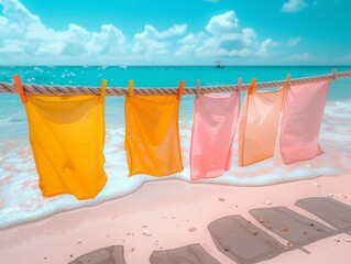 Wall Mural - A set of Laundry hung on the Beach to dry