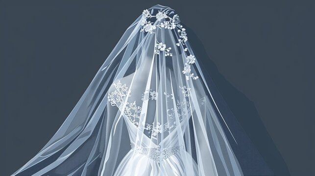 elegant bride with a detailed lace veil and gown against a navy backdrop, perfect for bridal fashion
