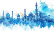 Islamic mosque blue watercolor illustration on white background 