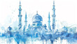 Islamic mosque blue watercolor illustration on white background 