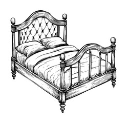 Wall Mural - retro bed engraving black and white outline