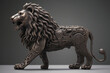 Mechanical metallic lion figurine. Digital illustration.