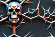 Skulls intertwined with tree branches. Seamless pattern. Polygonal design.