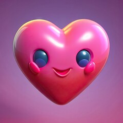 Funny heart character with eyes and mouth emoji in 3d render. Generative AI