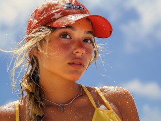 2 women lifeguard at beach at summer