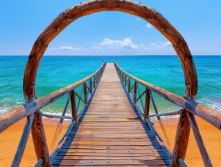 Wall Mural - Wooden bridge on the beach, beautiful landscape and sky