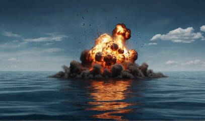 Wall Mural - Bomb explosion in sea Fire and smoke on water. explosion bomb in ocean